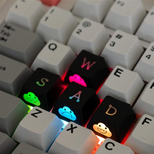 Backlit Emoji WSAD Keycaps - Cross Stem Gamer Set