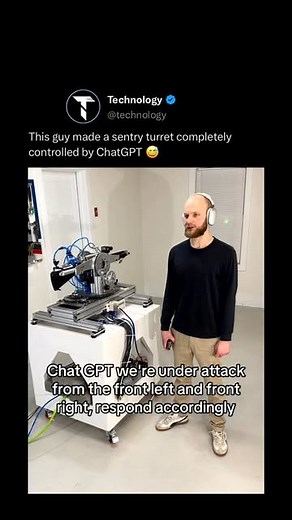 Technology on Instagram: "Content creator sts_3D on TikTok shared his new invention of a sentry turret controlled entirely by itself with OpenAI’s ChatGPT! Watch at this defence machine listens to commands and performs them precisely! (Via: sts_3D//TT) • #memes #explore #comedy #science #reels"