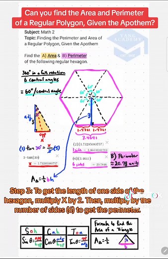 Finding the Area and Perimeter of a Regular Polygon, Given the Apothem #math2 #math #polygon #area #perimeter #geometry #ladiabla #xavi