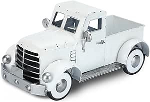 Farmhouse White Truck Decor, Vintage Farm-Style Car Decoration | Metal Table Centerpieces, Rustic Outdoor Pickup Planter, Decorative Indoor Tabletop Storage, Collectible Vehicles Gifts