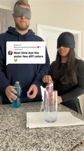 Julie B & Corey on Instagram: "please 😂😂🤣 #waterchallenge #blindfoldchallenge #couplechallenge"
