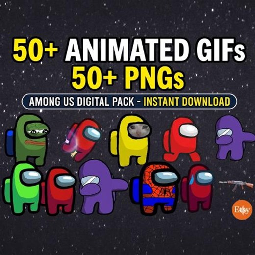 Among Us Animated GIF Pack 50+ | 50+ PNG Transparent Stickers | Funny Meme GIF Bundle | Discord Emotes | Twitch Emotes Digital Download - Etsy