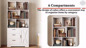 IRONCK Book Shelf with Doors and 3 Drawers 6-Tier Tall Bookcase 70.9 Inch with Storage Modern Bookshelf with 6 Open Cubes for Home Office, Living Room