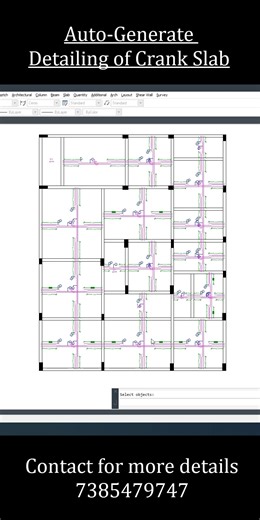 Detailing crank bars (bent-up bars) in two-way slabs can be time-consuming and prone to errors. This video demonstrates an extremely efficient CAD tool that automatically generates complete reinforcement detailing for crank slabs with a few clicks. Watch how the software instantly draws all the necessary main bars, distribution bars, and accurately positions the crank details and dimensions according to design standards. This ensures every span is detailed correctly, saving you hours of manual d