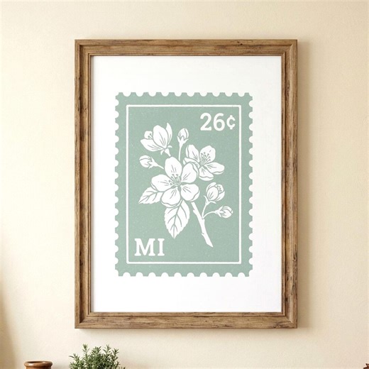 Michigan State Flower Poster, Apple Blossom Botanical Stamp Art DIGITAL DOWNLOAD, Michigan Printable Wall Art, Vintage State Flower Decor - Etsy