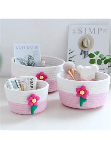 Handmade Woven Tabletop Storage Basket, Baby/Kids Toy Organizer, Snack Makeup Basket, Foyer Remote Control Box, Home Decor, Holiday Gift Basket,For Back To School | SHEIN