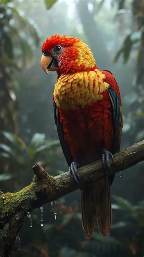 Scarlet Exotic Bird in the Rainforest 🌿 | Relaxing Wildlife Short