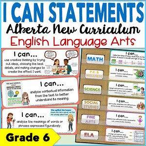 Alberta Curriculum, Grade 6 I CAN STATEMENT cards for ELA w Learning Outcomes
