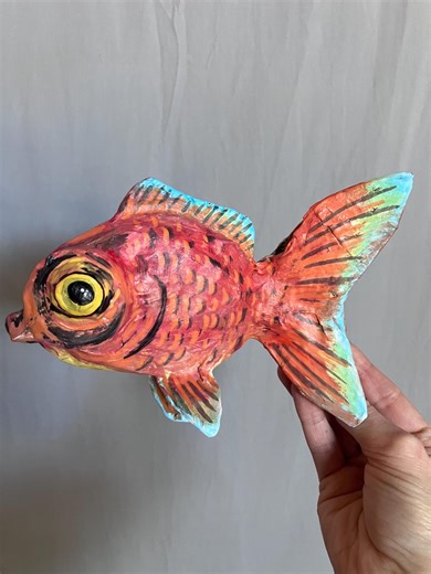Paper Mache Wall Art Fish Sculpture Telescope Goldfish - Etsy
