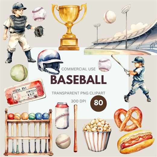 Baseball Clipart Pack, Baseball Bat PNG, Sports, Boy Clipart, Sports Clipart, Water Color Baseball Glove, Commercial Use, Transparent PNG - Etsy