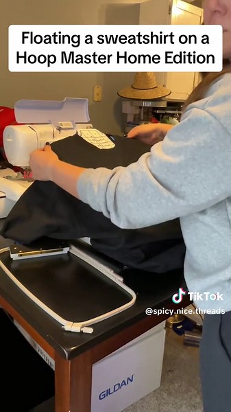 Floating a sweatshirt with @HoopMasterMightyHoop home edition #embroidery #embroiderymachine #embroideryart #embroideredsweatshirt #customembroidery #customembroideredcrewneck #pe900series #pe9oo #brotherpe900 #brotherpe800 #brotherpe800embroiderymachine #floatingembroidery #floatingsweatshirt