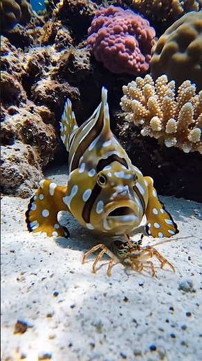 Scarlet Frogfish vs. Tiny Lobster – Camouflage Master Strikes! #shorts