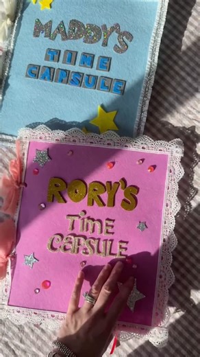 Abby Morgan on Instagram: "time capsule books!! 🥹🥹 wanted something for the girls to look back on and i love the idea of adding a new page every new year.. @nattiejopo did a time capsule box and i knew we had to do our own spin on it 🫶🏻 #newyearseve #timecapsule #keepsake #feltcrafts #craftymom"