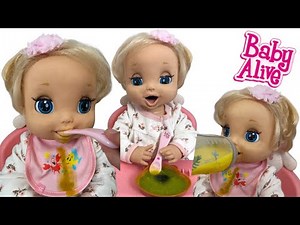 Baby Alive 2006 Soft Face Doll Feeding Green Veggies & Orange Juice | Morning Routine