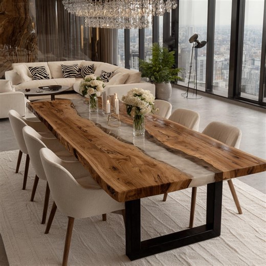 Custom Live Edge Wood Epoxy Dining Table, Rustic Resin River Table - Etsy