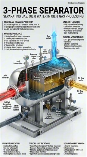 3 Phase Separator Working Explained | Oil & Gas Separation Process Diagram