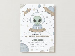 Space Alien Birthday Invitation: Editable Canva Template (digital Download) - Etsy