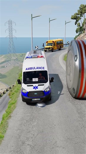 Cars & School Bus vs Giant Pit Bollards Crash #23