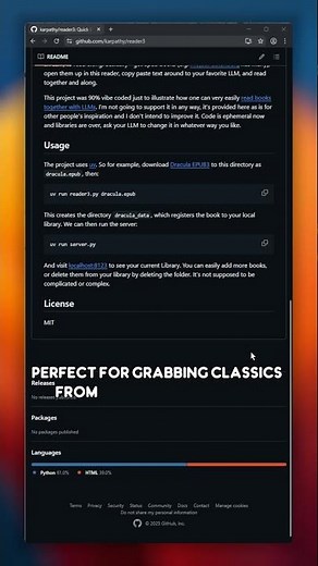 reader 3: Quick illustration of how one can easily read books together with LLMs #github
