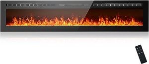 Anpuce 90 inch Ultra-Thin Electric Fireplace Recessed and Wall Mounted with Touch Screen Control Panel/Remote Control/App Control, Realistic 5 Flame - Crystal