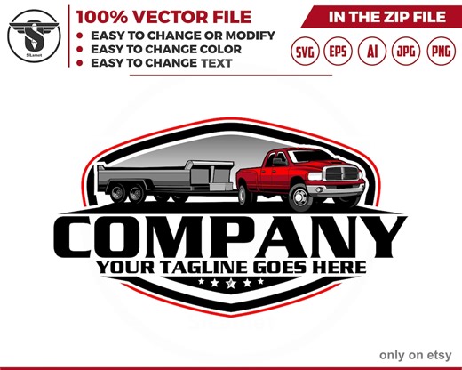 Editable Red Pickup Truck and Dump Trailer Logo: Professional Vector (SVG & AI) - Etsy