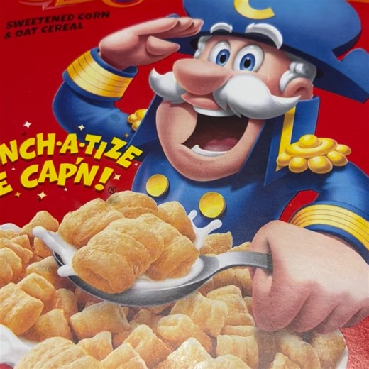 Travis, Milwaukee Foodie on Instagram: "Cap’n Crunch: How many of you (like myself) thought this cereal was called Captain Crunch as a kid? It’s actually Cap’n Crunch and it’s been manufactured by the Quaker Oats Company since 1963. Today I have the standard version, but other varieties include Peanut Butter Crunch, Crunch Berries, and Oops! All Berries (as well as some limited time offerings). The box depicts the cereal’s mascot, who is appropriately named The Cap’n (full name Horatio Magellan 