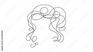 One Line Drawing Woman Face Animation. Beauty Female Portrait in Sketch Art Style, Continuous Line Draw Head, Single Outline Girl Head Drawing Animation