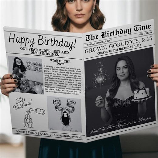 Birthday Newspaper Template, Editable Large Newsletter, Printable, Photos, Digital Canva Template - Etsy