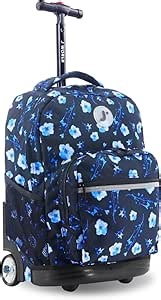 J World Sunrise Kids Rolling Backpack with Wheels for Girls Boys, Roller Bookbag for School, 18 x 13 x 9 Inches, Night Bloom