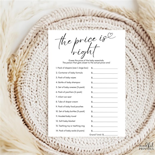 The Price is Right Baby Shower Game Printable Guess the Price Baby Game Gender Neutral Minimalist Editable Template Baby Shower Activity - Etsy