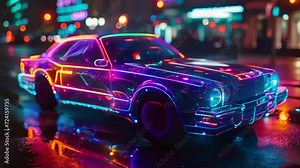 A car covered in interactive neon lights dances to the music as it drives through the streets turning heads and creating a disco on wheels.