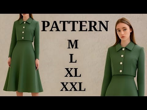 Cropped coat and skirt pattern in 4 sizes (simple and easy for beginners)🧵🪡