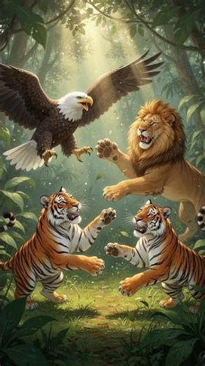 Eagle, Lion and Tigers are playing! #shorts #funny #animals #youtubeshorts #youtube #lion #viral