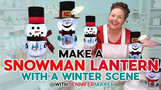 Today's Merry Maker Mingle project #2 is Make a Snowman Lantern with a Winter Scene. 🎄🎅🎁 I am excited to teach you how to make this adorable snowman lantern with a winter scene in his belly. Made with inexpensive materials from Dollar Tree, this project is so much fun! To get notifications of projects, links to downloadable resources, and entries to the 25 days of giveaways, register at MerryMakerMingle.com! Get the tutorial and FREE SVG files on my blog.❤️ 👉Design #660 | JenniferMaker.com