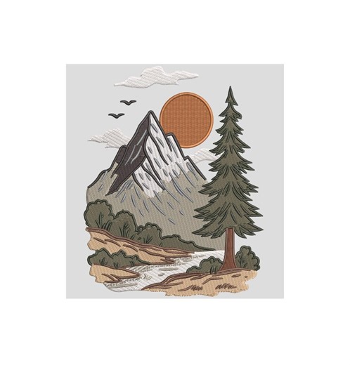 Mountain & Pine Tree Embroidery Design, Nature Landscape (6 Inch EMB DST PDF) - Etsy