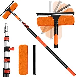 Amazon.com: 26FT High Window Cleaning Kit with Pole, 2 in 1 Window Squeegee for Window Cleaning,5-20FT Professional Window Cleaning Kit with Pole,180°Rotatable Squeegee for Indoor/Outdoor High Windows,Home,Car : Health & Household