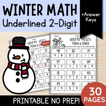 Winter Math: Place Value of the Underlined 2-Digit | 1st & 2nd Grade