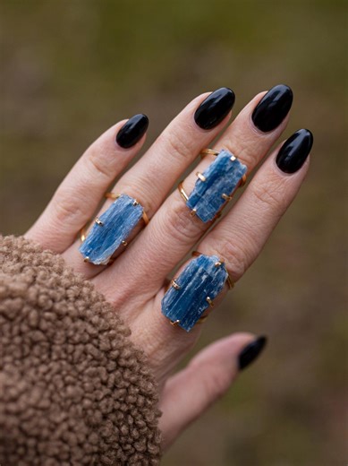 Raw Blue Kyanite Ring: Gold-tone Adjustable Band, Natural Crystal - Etsy