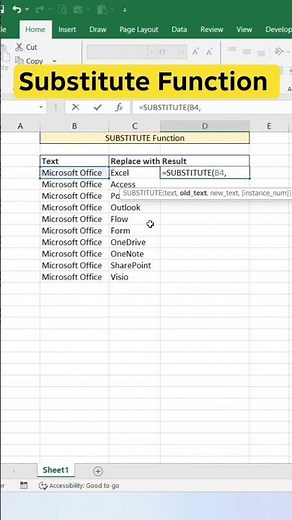 Substitute Function in Excel #excel#spreadsheet#tricks#office