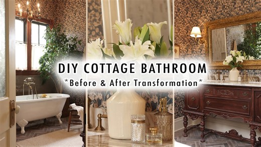 DIY cottage bathroom full transformation with decorating hacks