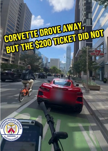 POV: You thought driving away would stop the ticket… 🚗💨❌ Hazard lights don’t make it legal to stop in a bike lane. This Corvette blocked the lane, drove away while I was writing the ticket… and still received a $200 drove-away ticket in the mail. 📬 The best part? Hearing the cyclists and pedestrians cheering it on. 😂🚴 Would you have expected the ticket to still be issued? 👇 #Toronto #BikeLane #ParkingEnforcement #Corvette #TorontoPolice