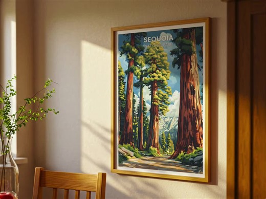 Sequoia National Park Travel Poster | Sequoia Tree Print | Sequoia Park Painting | Sequoia National Park Wall Art Gift | California Artwork - Etsy