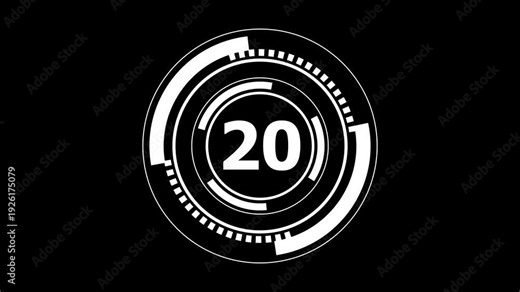 25 Second Countdown Timer HUD Animation: Futuristic Sci-Fi Digital Clock with Rotating UI Elements for Sports & Tech