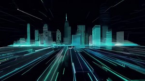 Animation Of Digital City In Black Background