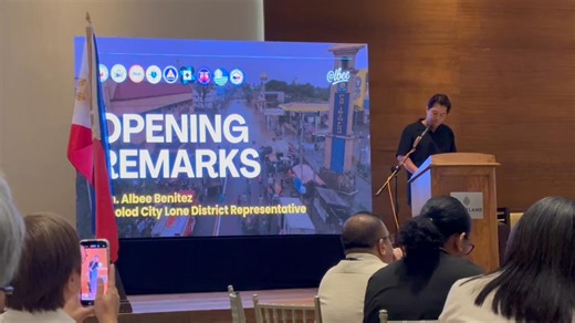 Bacolod Rep. Albee Benitez outlines the goals of the 2nd Bacolod Flood Mitigation Summit that is ongoing at Sugarland Hotel in Bacolod City this morning. Solving Bacolod's long-standing flooding problem "is not a choice - it is a necessity for a growing, thriving, and forward-looking city, he said.* | Digicast Negros