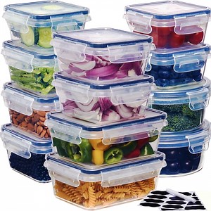 24-Pack Airtight Food Storage Container Set With Easy Snap Lock Lids - BPA-Free Plastic Containers For Picnics With 12 Boxes and 12 Lids, Camping, Office, And School