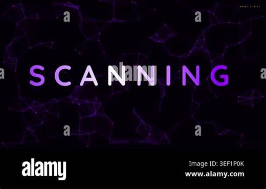 Digital interface screen displaying the word Scanning with abstract glowing purple constellation network background, futuristic data analysis and cyberspace concept Stock Video Footage - Alamy