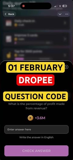 01 February Dropee Season 2 Question of the day | Dropee Question of the day Today