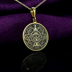 Gold Plated Aztec Calendar Necklace: Mesoamerican Sun Stone Pendant - Etsy