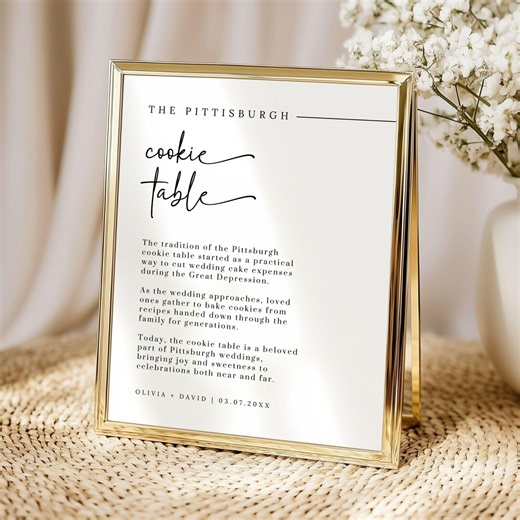 Pittsburgh Cookie Minimalist Table Sign, Wedding Cookie Table Decor, Pittsburgh Tradition Wedding Table Sign Template, Editable Canva Sign - Etsy